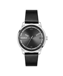 Montre HUGO Homme Trois Aiguilles Mouvement Quartz Bracelet Cuir Acier Inoxydable Collection Stamp