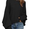 Pull Fessceruna surdimensionné à manches chauve-souris tricot pour femme - Col rond - Pull d'hiver chaud et confortable