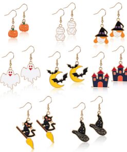 Hifot Boucles d'oreilles Halloween Citrouille Araignée Squelette Horreurs Femmes Enfants 8 Paires Accessoires Bijouterie