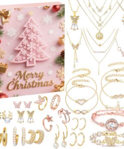 Calendrier de l'avent Hifot Bijoux 2025 Femme Ado Fille | Or | Boucles d'oreilles, Collier, Bague, Bracelet | 24 Surpris