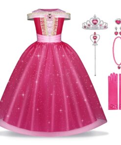 Robe de Princesse Aurore pour Fille: Déguisement de La Belle au Bois Dormant pour Anniversaire et Fêtes|Taille 6-10 ans|