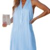 "Robe d'été sans manches V-encolure avec boutons rayés pour femme - Été 2023"