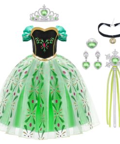 URAQT Princesse Costume, Robe Filles avec Baguette et Couronne pour Fête d'Anniversaire Halloween Cosplay