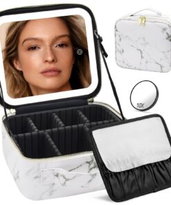 Trousse de maquillage JADAZROR Avec Miroir Led 3 Couleurs Portable pour Voyage Femmes Cosmétique Organisateur