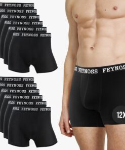 Boxers Feynoss Homme Noir Élastique Confortable Lot de 12 OEKO-TEX.Standard 100