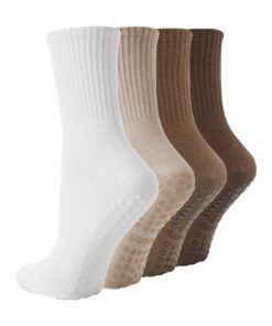 BONANGEL Chaussettes Antidérapantes pour Femme Yoga Pilates Sport Ballet - 4 Paires - Coton
