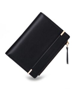 CHAOFANXI Porte-Monnaie Femme Noir Cuir PU Lisse et Souple pour Daily Wear avec Organisateur Intérieur