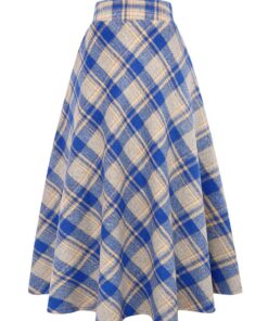 Ylingjun Jupe longue tartan chaude en laine pour femme - Taille haute élastique - Ligne A