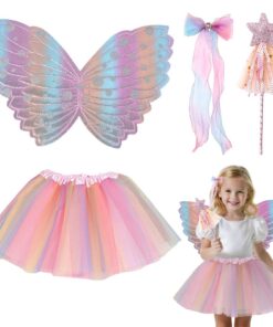 Costume Fée Enfant Filles 4 Pièces Tuttu Baguette Magique Barrette Costume Carnaval Cosplay Robe Fête