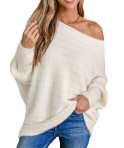CUPSHE Pull à épaules dénudées surdimensionné en tricot pelucheux pour femme - Mode automne 2024