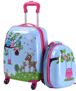 Valises en aluminium COSTWAY pour enfants | Roulantes 16” et sac à dos 12” | Motif cerf | Lot de 2 | Pour fille et garço