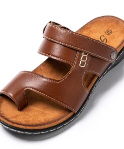 JOMIX Sandales Homme Cuir Tongs Hommes Chaussons d'été Confortables pour Randonnée Piscine Mer Douche