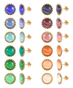 JMFENFA Boucles d'oreilles en acier inoxydable plaqué or pour femme|JMFENFA Boucles d'oreilles avec pierre précieuse mul