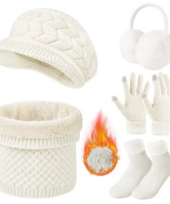 RITOSTA Packs 5 en 1 Bonnet Écharpe et Gants Femme Hiver Set Doublure Polaire Tactiles Chaude Cache Oreille Chaussettes