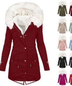 Manteau Hiver Femme Générique Chaude éPaissir Parka Peluche Fermeture Glissière Col Fourrure Amovible S-5XL