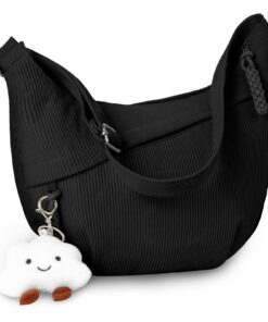 Grand Sac à Bandoulière en Velours Côtelé pour Femme pour Sac à Main avec Pendentif Nuage et Lanière Ajustable