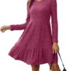 Zetieny Robe Femmes Tunique Mini Robe Manches Longues Casual Pull Robe A-Line à Col Rond pour Femme Hiver et Automne - C