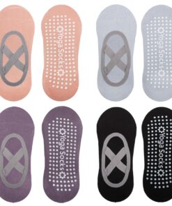 Ewwtrey 4 Paires Chaussettes Antidérapantes pour Femmes et Hommes - Yoga, Pilates, Danse - Amortissement et CompassionCo