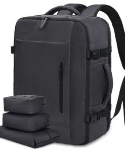 LOVEVOOK Sac à Dos Voyage Homme Femme Imperméable 45L Cabine Grand Ordinateur Portable 18 Pouces Gris Foncé OEKO-TEX