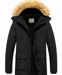 WenVen Homme Manteau d'hiver Décontracté en Molleton Veste d'Extérieur Classique en Coton Manteau à Capuche Fausse Fourr