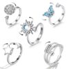 Hifot Anti Stress Bague Femelle Argent Fidget Anxiété Rotative, Relaxation pour Femme et Homme - 5 Pièces Ensemble Papil