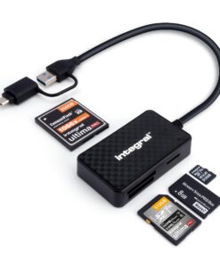 Integral 4en1 Lecteur de Carte Mémoire USB |0 & USB C, Compatible avec iPhone 15/16, MacBook et PC - Grand Stockage pour