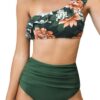CUPSHE Femme Bikini Floral Motif One Shoulder Asymétrique 2 Piieces Maillot de Bain Voiles
