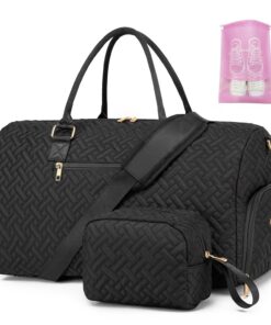 BAVEAGE Sac de Voyage pour Femme | Sac Maternité avec Compartiment à Chaussures | Grand Bagage de Week-end | Noir