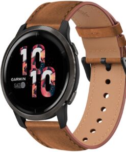 Bracelet de remplacement Wanme Cuir compatible Garmin Venu 2/Venu 3/Vivomove 4 Homme Femme - 22mm (Brun)