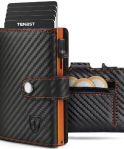 Portefeuille TENBST Homme en Fibre de Carbone Anti RFID Orange-Noir | Portefeuille homme bloqueur RFID | Portefeuillette