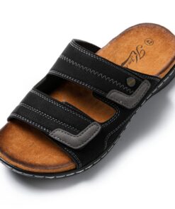 JOMIX Sandales en Cuir Chaussures de Plage Tongs Confortables pour Hommes Piscine Mer Douche