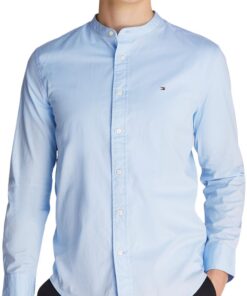 Tommy Hilfiger Chemise Homme Mao Poplin Regular Fit pour le travail - Shirt Homme Flex Solide Style Classique