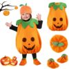 Costume de Citrouille pour Enfant Halloween avec Chapeau, Vêtements DéGuisement De Pumpkin Pour Fille Garçon Carnaval Fê