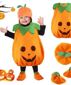 Costume de Citrouille pour Enfant Halloween avec Chapeau, Vêtements DéGuisement De Pumpkin Pour Fille Garçon Carnaval Fê