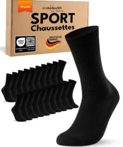 Chaussettes de Sport sockenkauf24 10 Paires Respirantes Renforcées pour Homme et Femme Coton Tennis