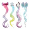 Accessoires de cheveux colorés HIFOT - Lot de 4 pinces d'extensions bouclées Licorne Princesse konkours festive