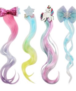 Accessoires de cheveux colorés HIFOT - Lot de 4 pinces d'extensions bouclées Licorne Princesse konkours festive