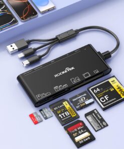 Lecteur de Cartes Mémoire Multiples 7 en 1 USB C + Lightning + USB-A pour iPhone/iPad, Mac et Windows | Parfait pour Pho