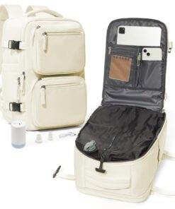 Suradar Sac à Dos Compression Cabine Avion 40x20x25 Avec Pompe pour Voyage Ordinateur 14" Homme Femme Beige