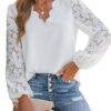 CUPSHE Chemisier élégant pour femme en dentelle florale festonnée, à manches longues, col en V - Chic, Dentelle, Manches