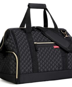 Lekesky Petit Sac de Voyage Weekender pour Femmes noir matelassé, grand pour la femme, sac de sport avec compartiment à