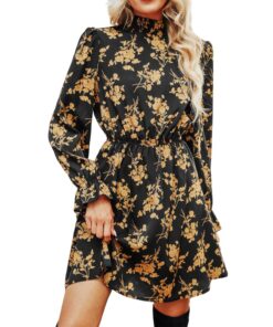 Robe CUPSHE femme col haut manches longues motif floral jaune