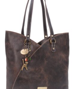 Catwalk Collection Grand Cabas Femme Marron - Sac à Main Fermeture Éclair - Sac Fourre-Tout Porté Épaule