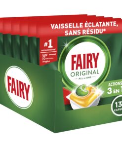 Désinfectant de vaisselle Fairy Original Citron, 132 Capsules, Écologique et Efficace, Protection Verre et Argent, Sans