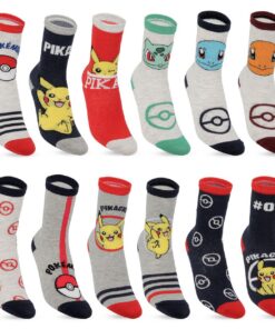 Pokémon Chaussettes Enfant Coton - Lot de 12 Paires - Comfortables et Douces pour les Garçons - Idéal pour l'Hiver - Abs