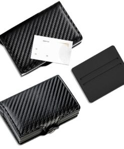 JSTHHTT Slim Portefeuille Homme Noir Cuir Fibre de Carbone 3 Pièces Porter Finition Élégante Mode Expedition Rapide