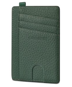 Gadiemken Card Holder RFID Blocking Genuine Leather Slim Wallet for All Ages Compact Size with Keychain Blackish Green
