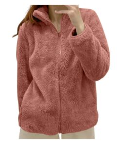 Veste Polaire Femme Hiver Chaude Zippée Couleur Unie Manche Longue Outdoor Elegant Sweat Shirt Manches Longues Manteau H