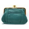 Charmoni Portefeuille Femme Bleu Canard - Fermoir Clic Clac - Poche Zippée - Cuir d'Agneau - 15x10x1cm