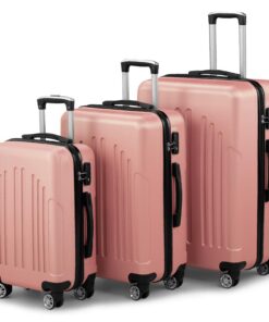 Valises LALAHO Set de 3, Grande Taille & Cabine, ABS+PC, Roulettes Pivotantes 360°, Design Bicolore Contrasté (Or Rose),